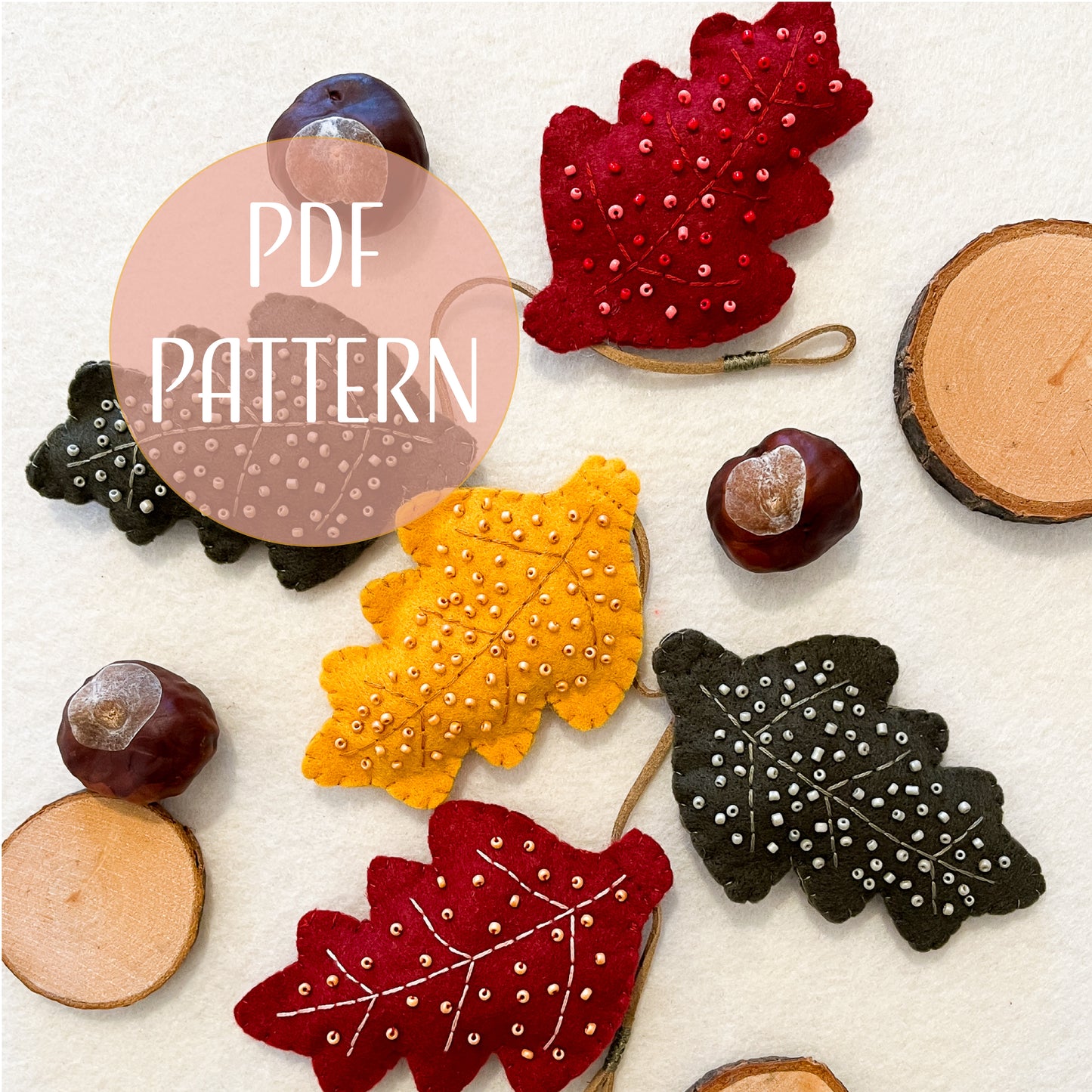 Embroidered felt leaf garland - digital pattern