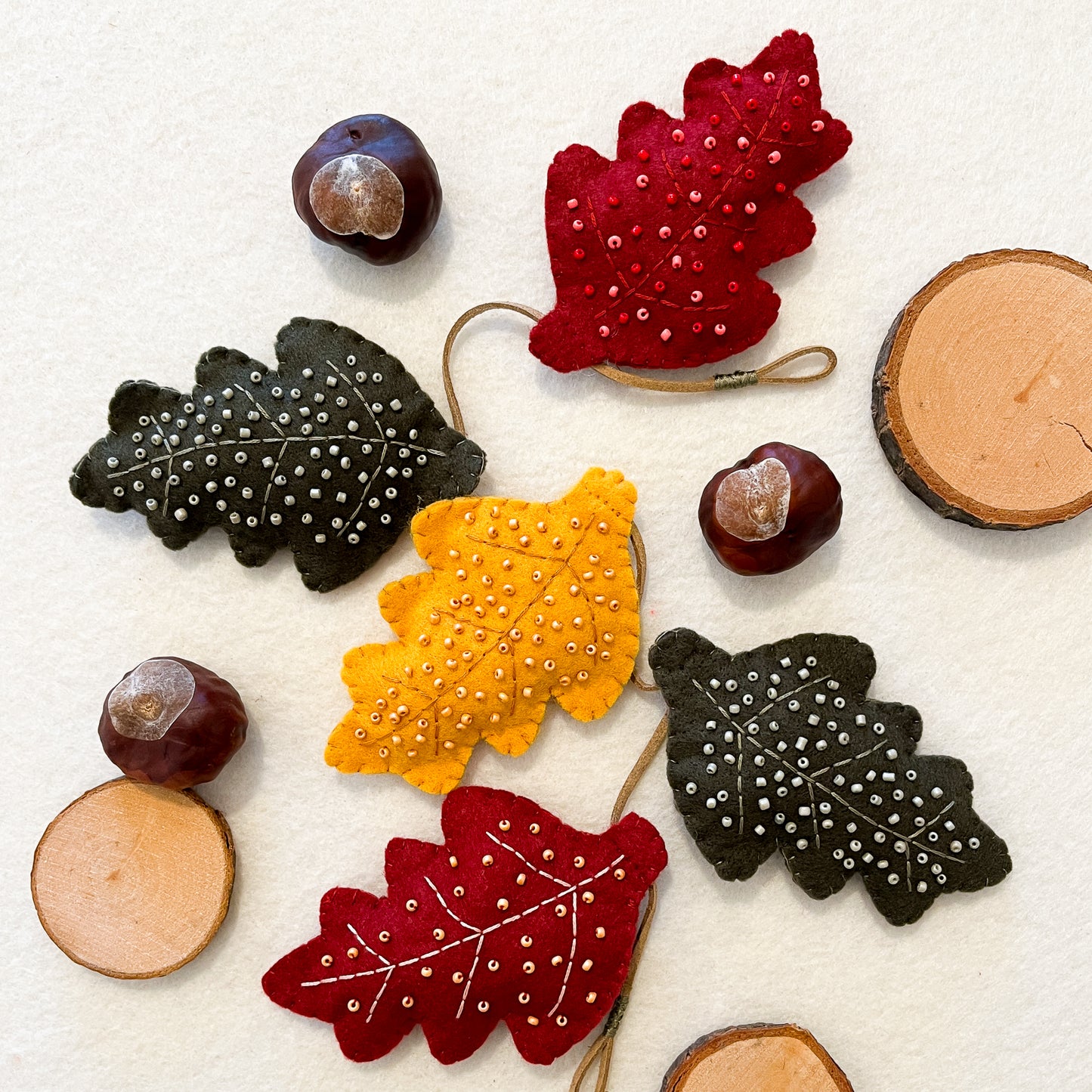 Embroidered felt leaf garland - digital pattern