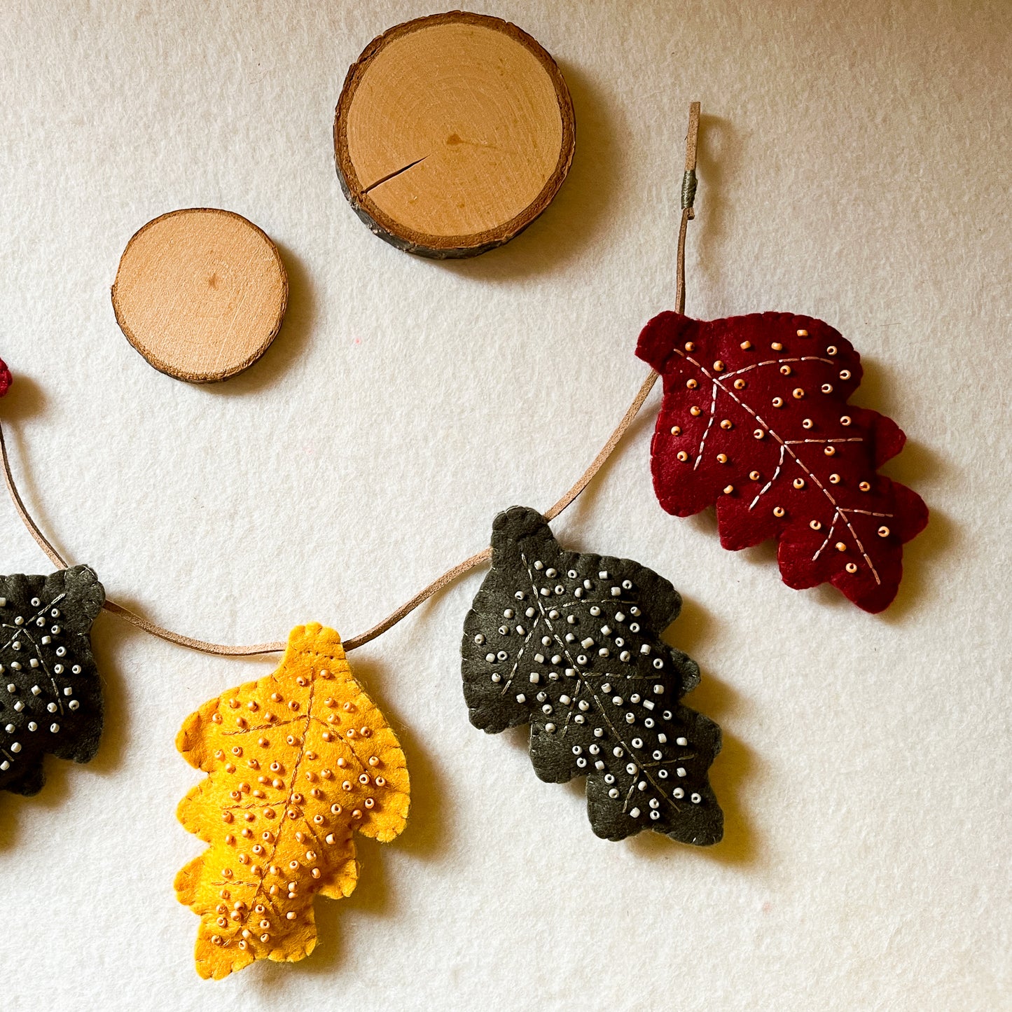 Embroidered felt leaf garland - digital pattern