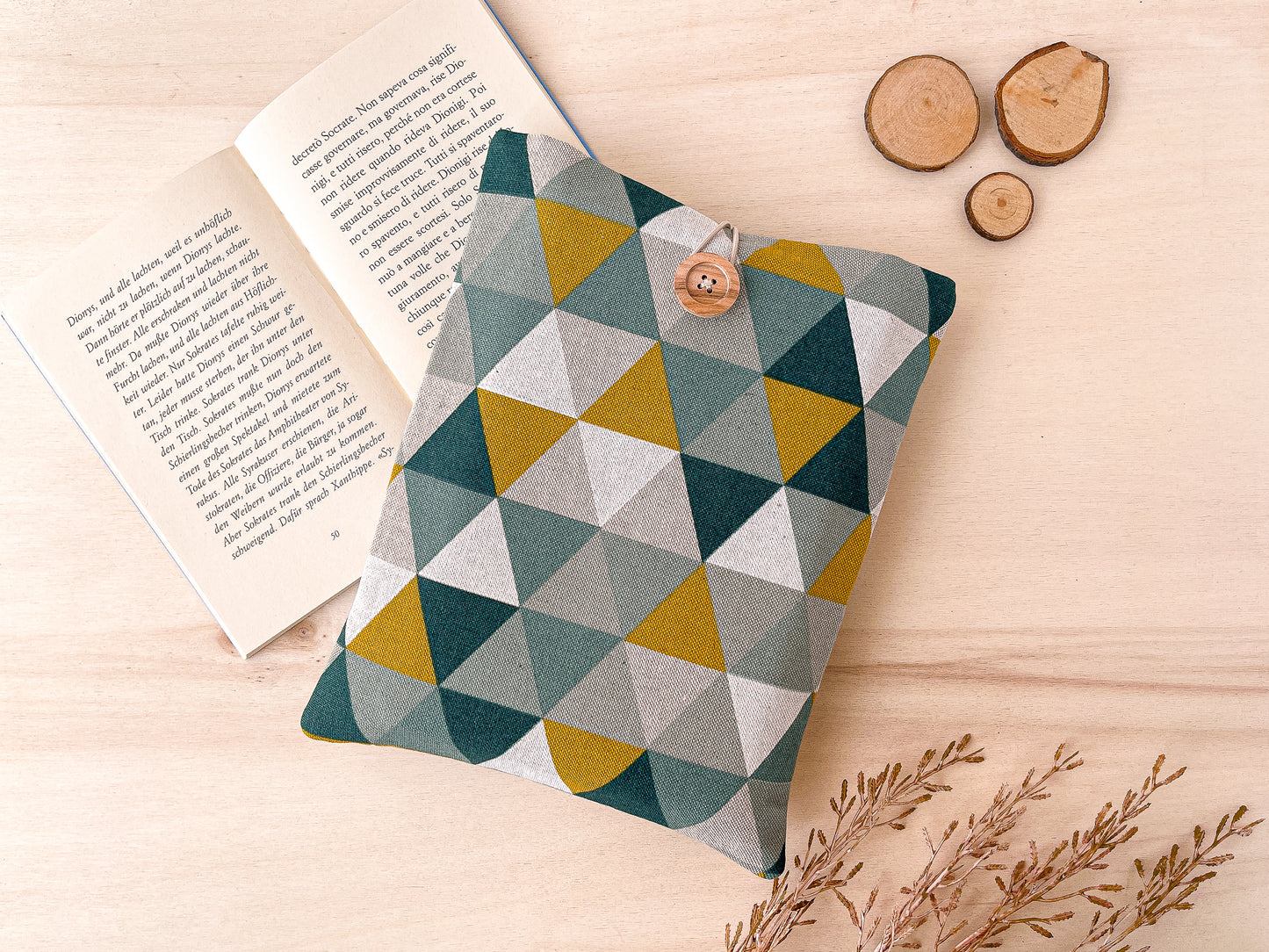 Custodia per libri imbottita in cotone con motivo geometrico