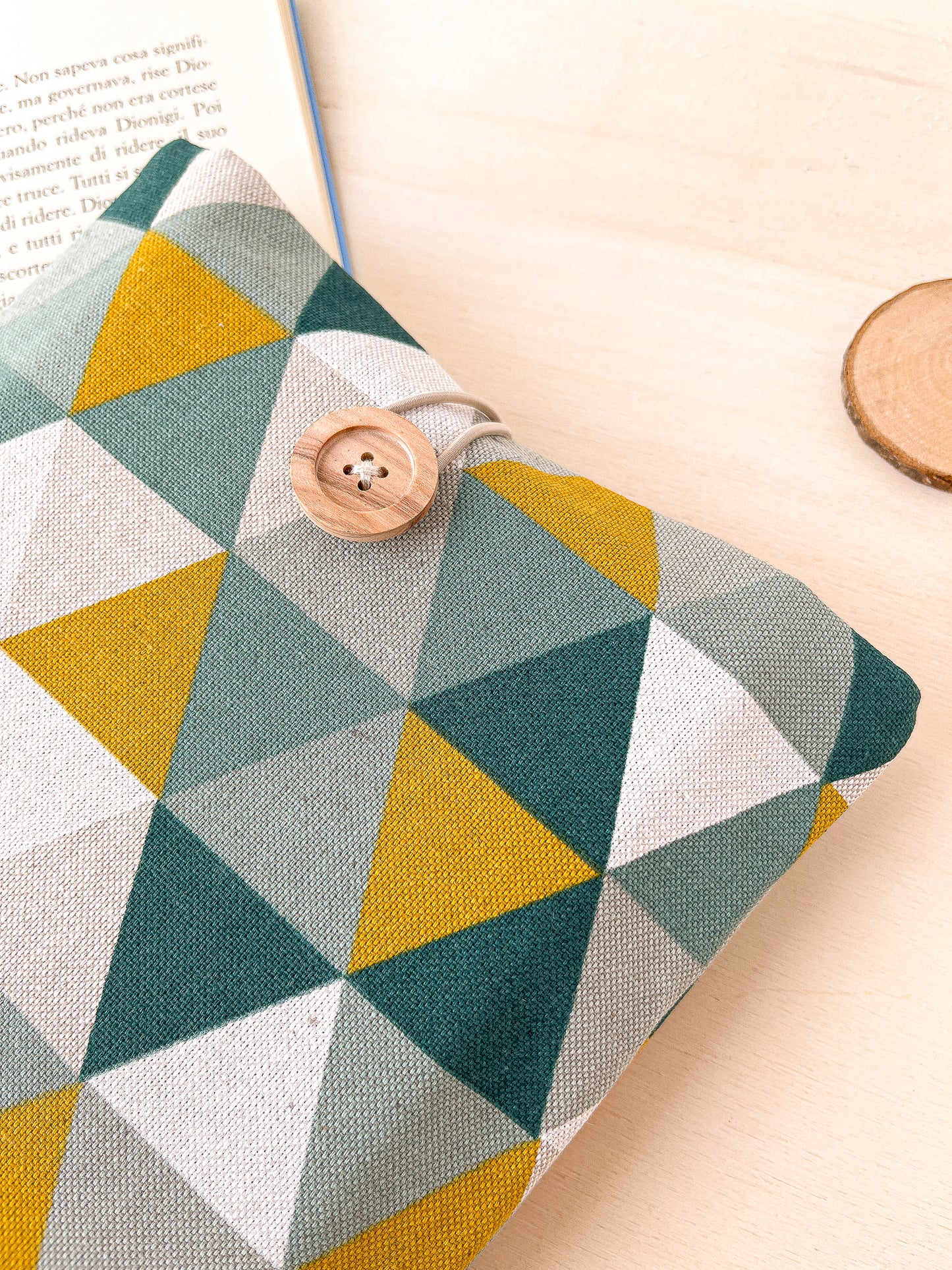 Custodia per libri imbottita in cotone con motivo geometrico