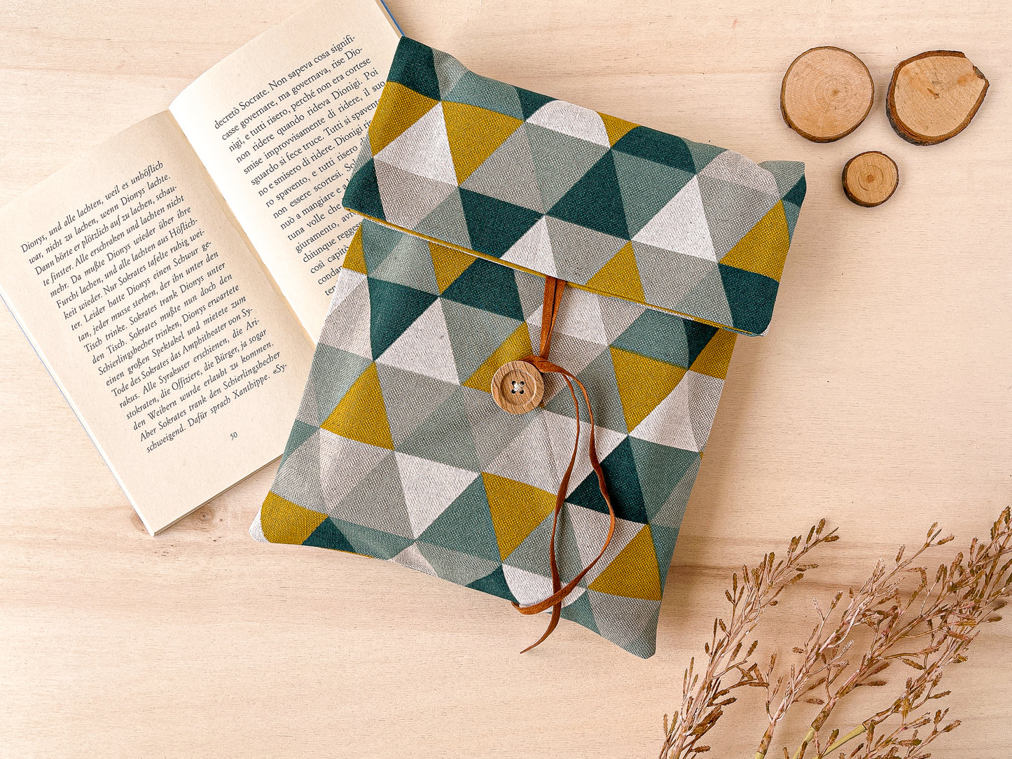 Custodia per libri regolabile in cotone con motivo geometrico