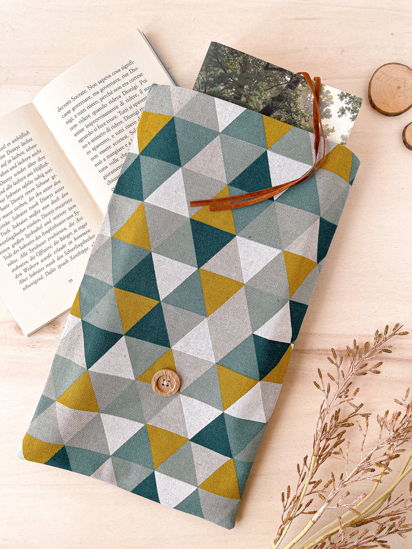 Custodia per libri regolabile in cotone con motivo geometrico