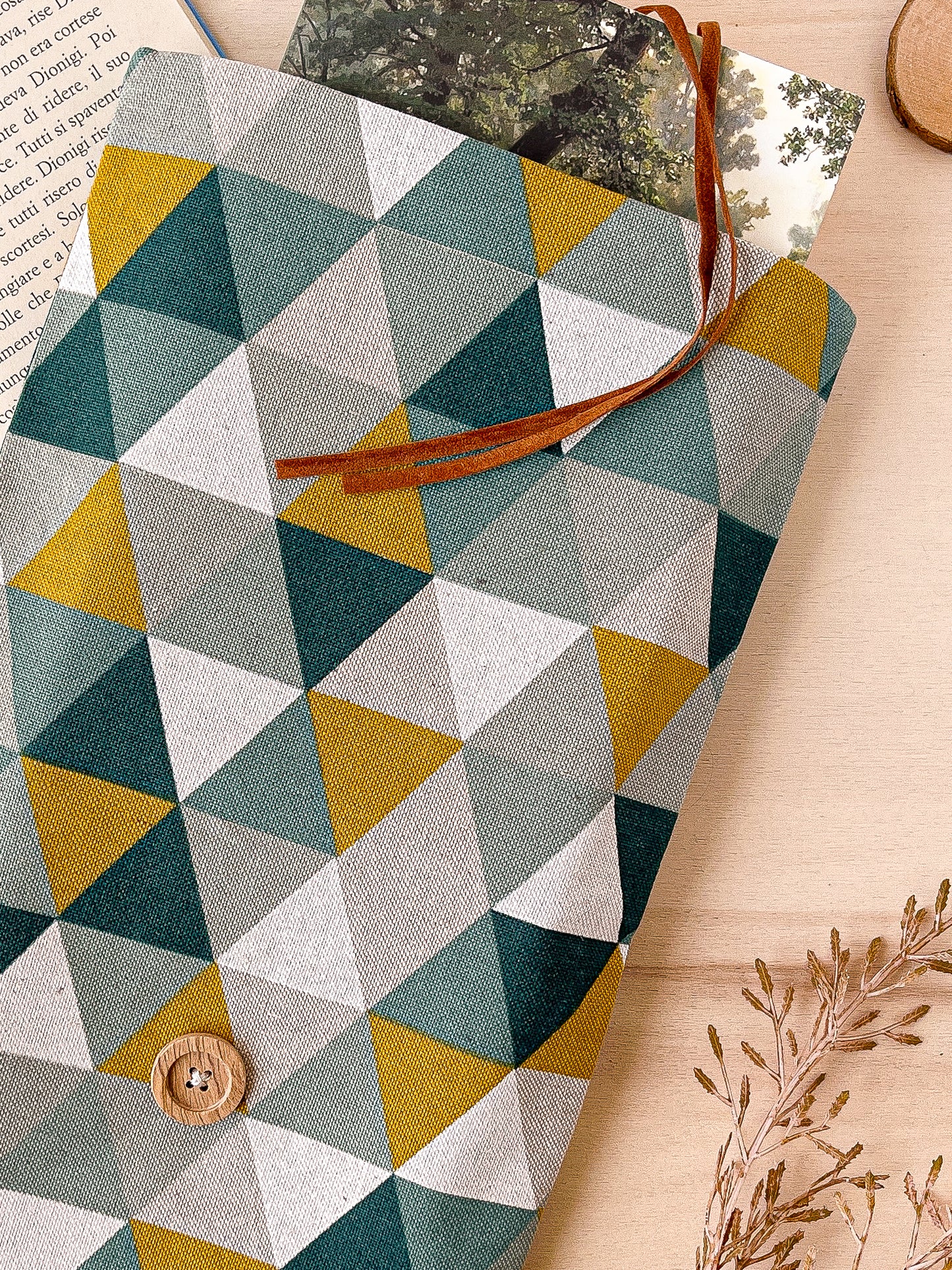 Custodia per libri regolabile in cotone con motivo geometrico