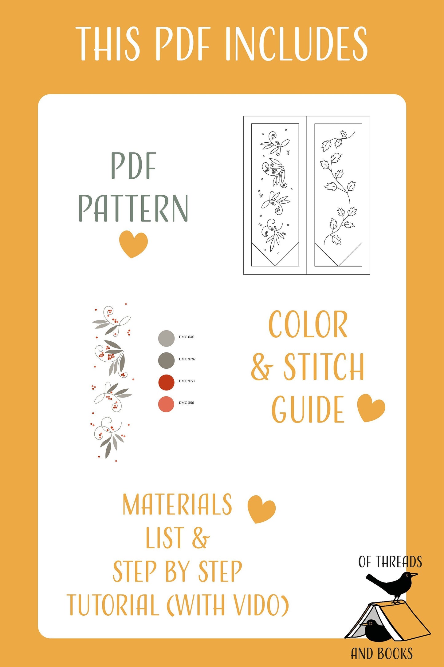 Segnalibri ricamati a mano - pattern di ricamo a mano con istruzioni e video tutorial