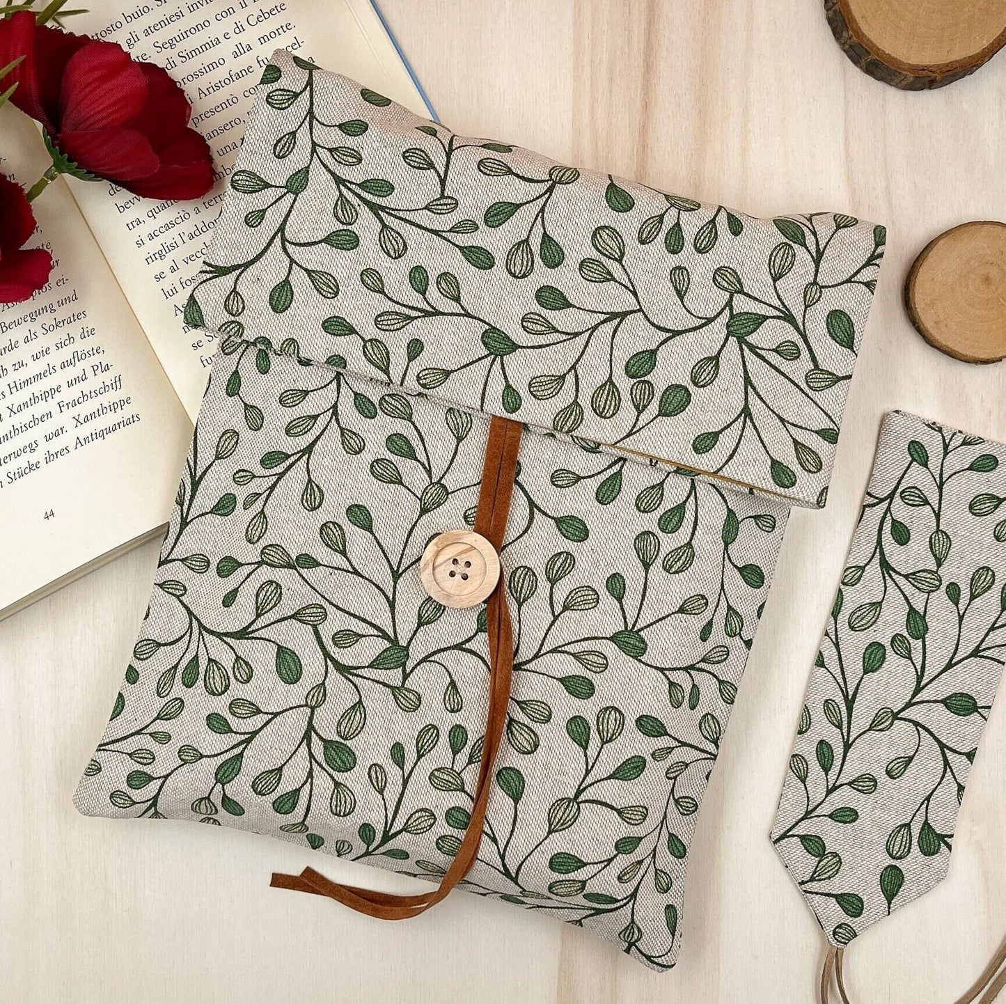 Custodia per libri regolabile in cotone con motivo a foglie