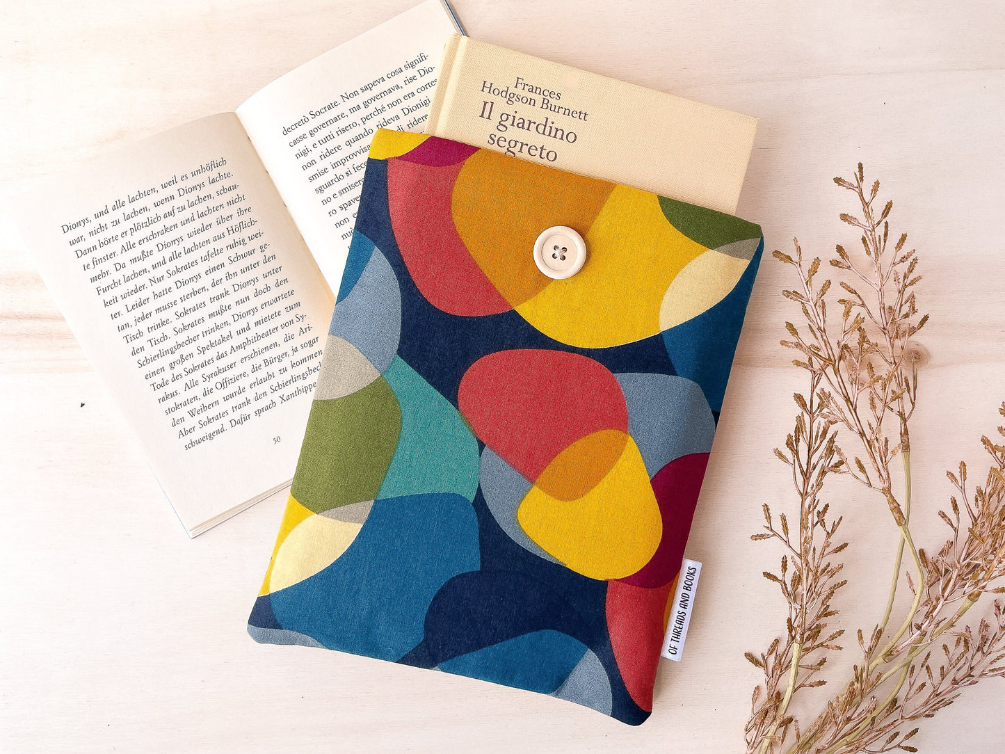 Colorful padded book sleeve