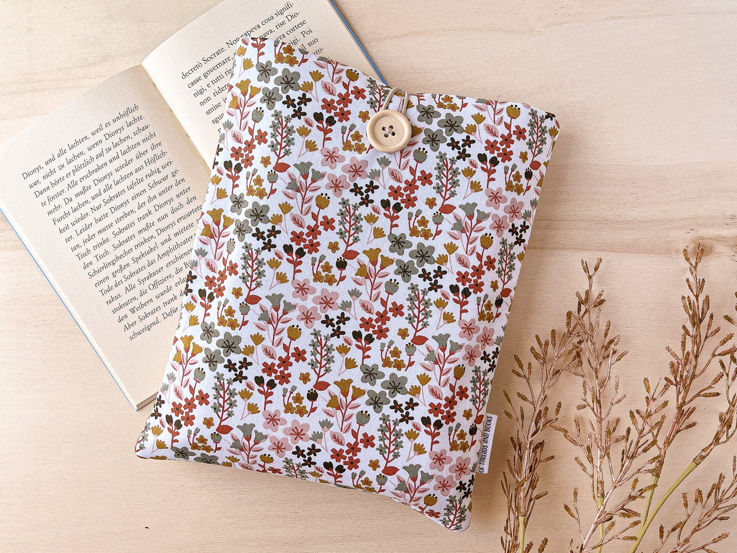 Custodia per libri imbottita in cotone con motivo a fiorellini