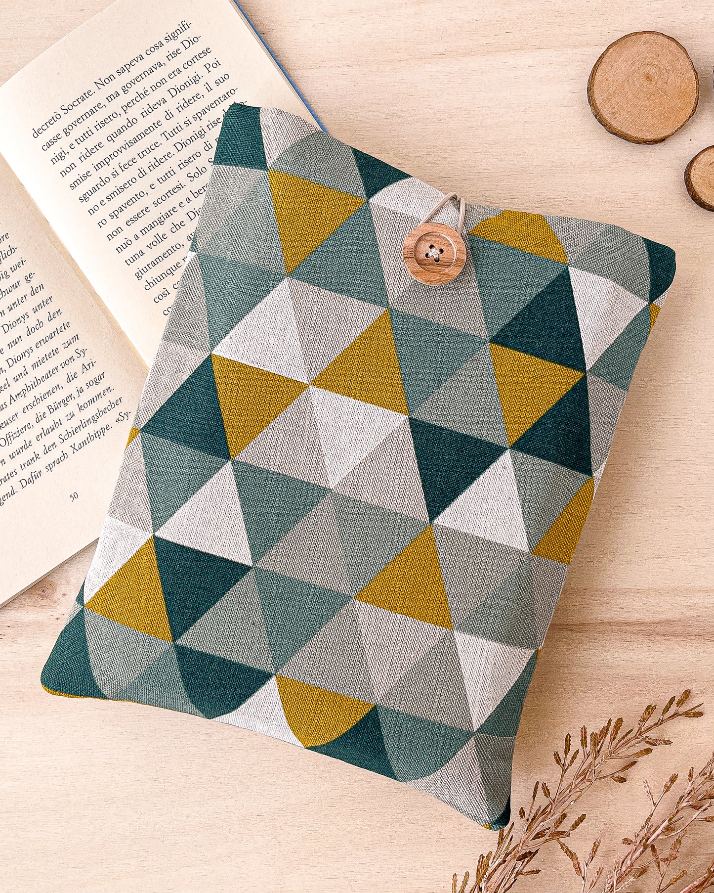 Custodia per libri imbottita in cotone con motivo geometrico
