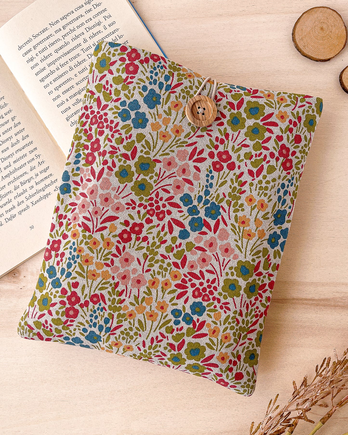 Custodia per libri imbottita in cotone con motivo floreale