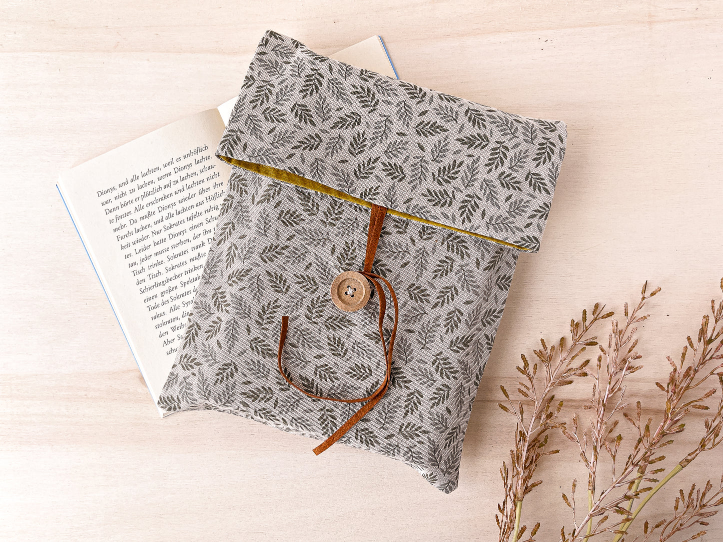 Custodia per libri regolabile in cotone con motivo a foglioline