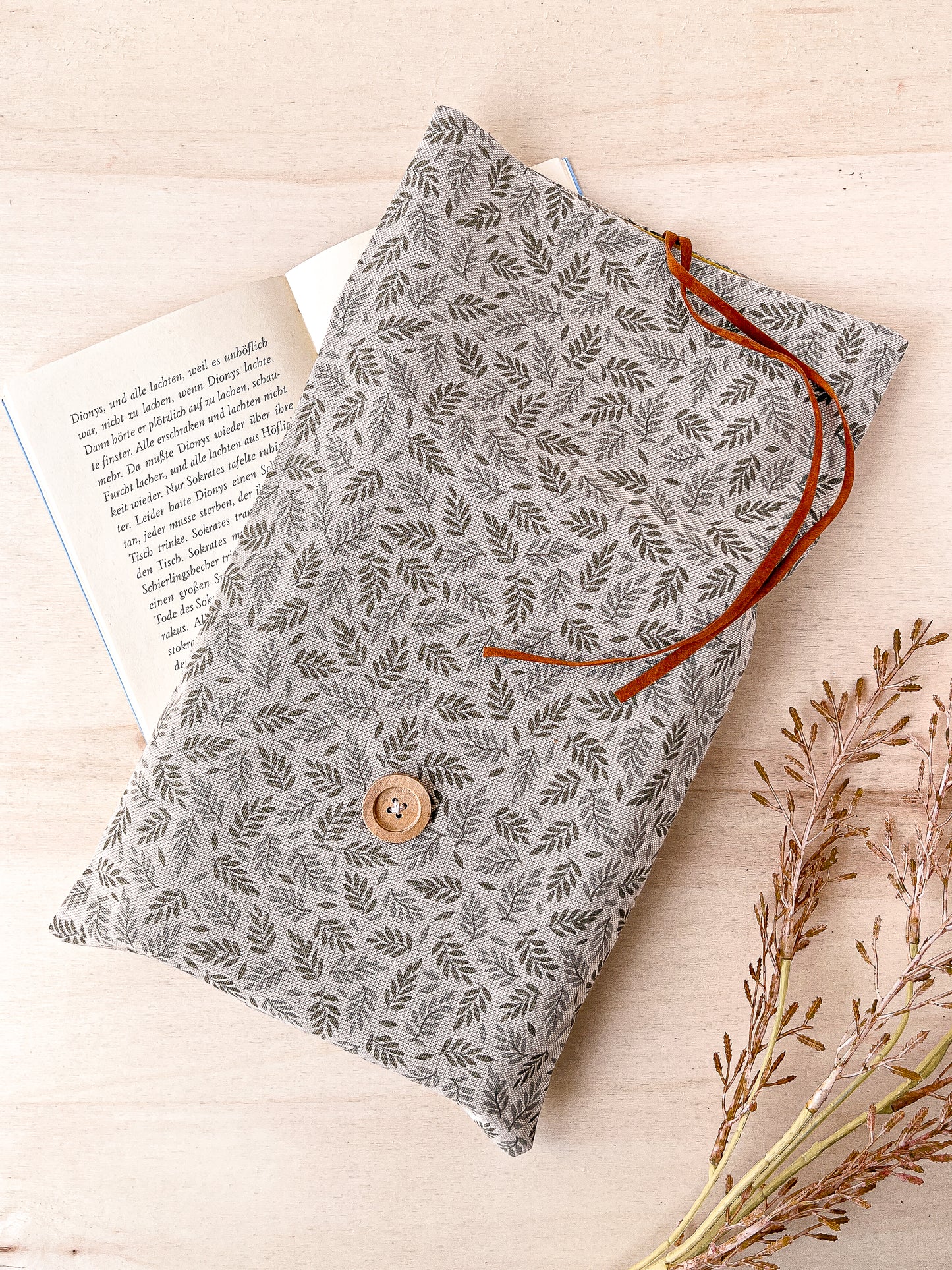 Custodia per libri regolabile in cotone con motivo a foglioline