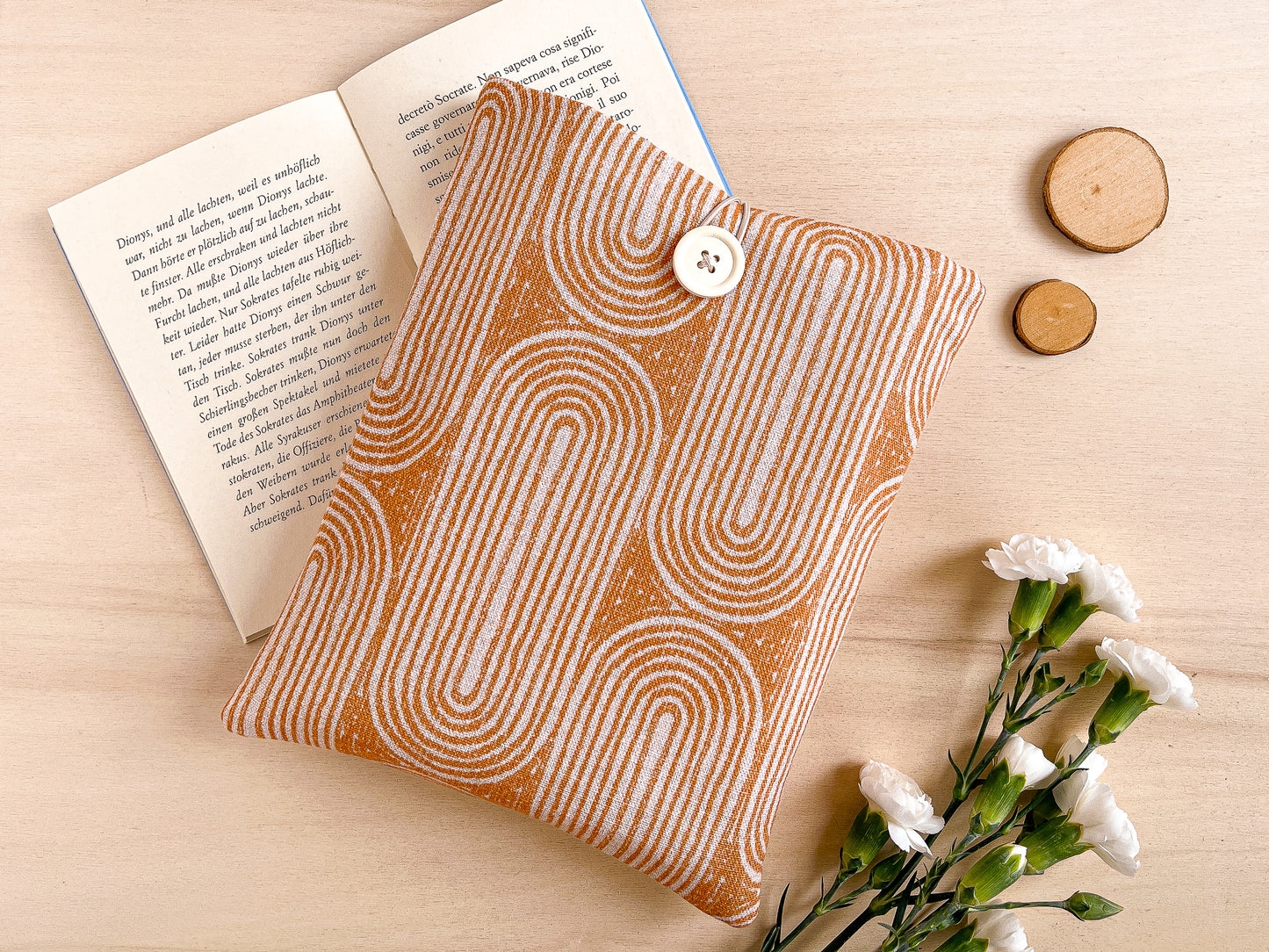 Custodia per libri imbottita in cotone con motivo geometrico arancio