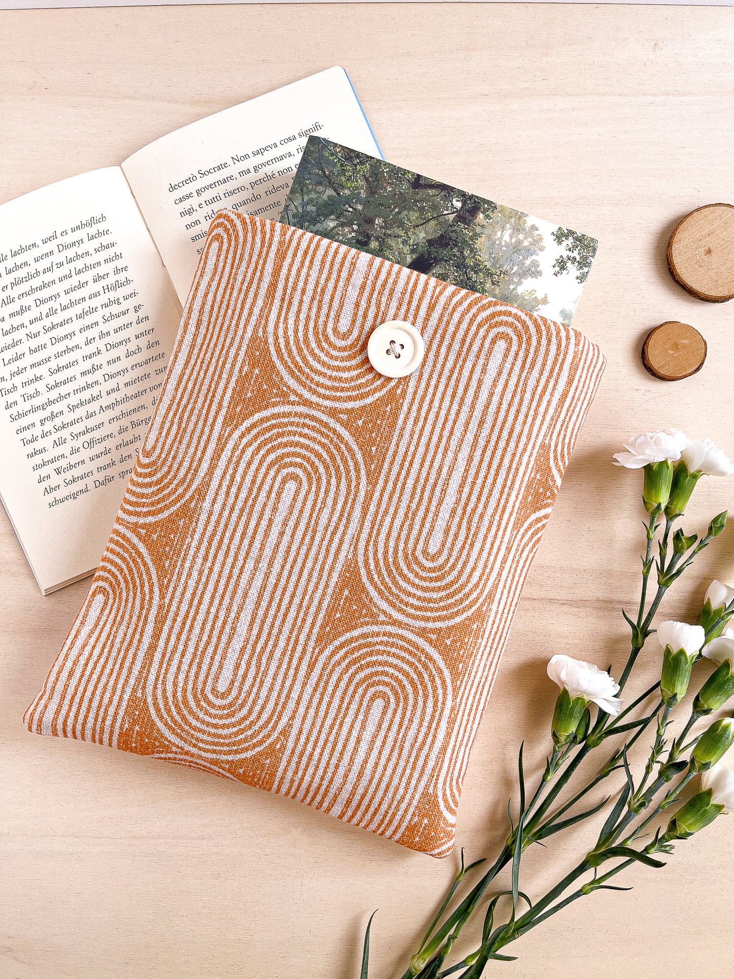 Custodia per libri imbottita in cotone con motivo geometrico arancio