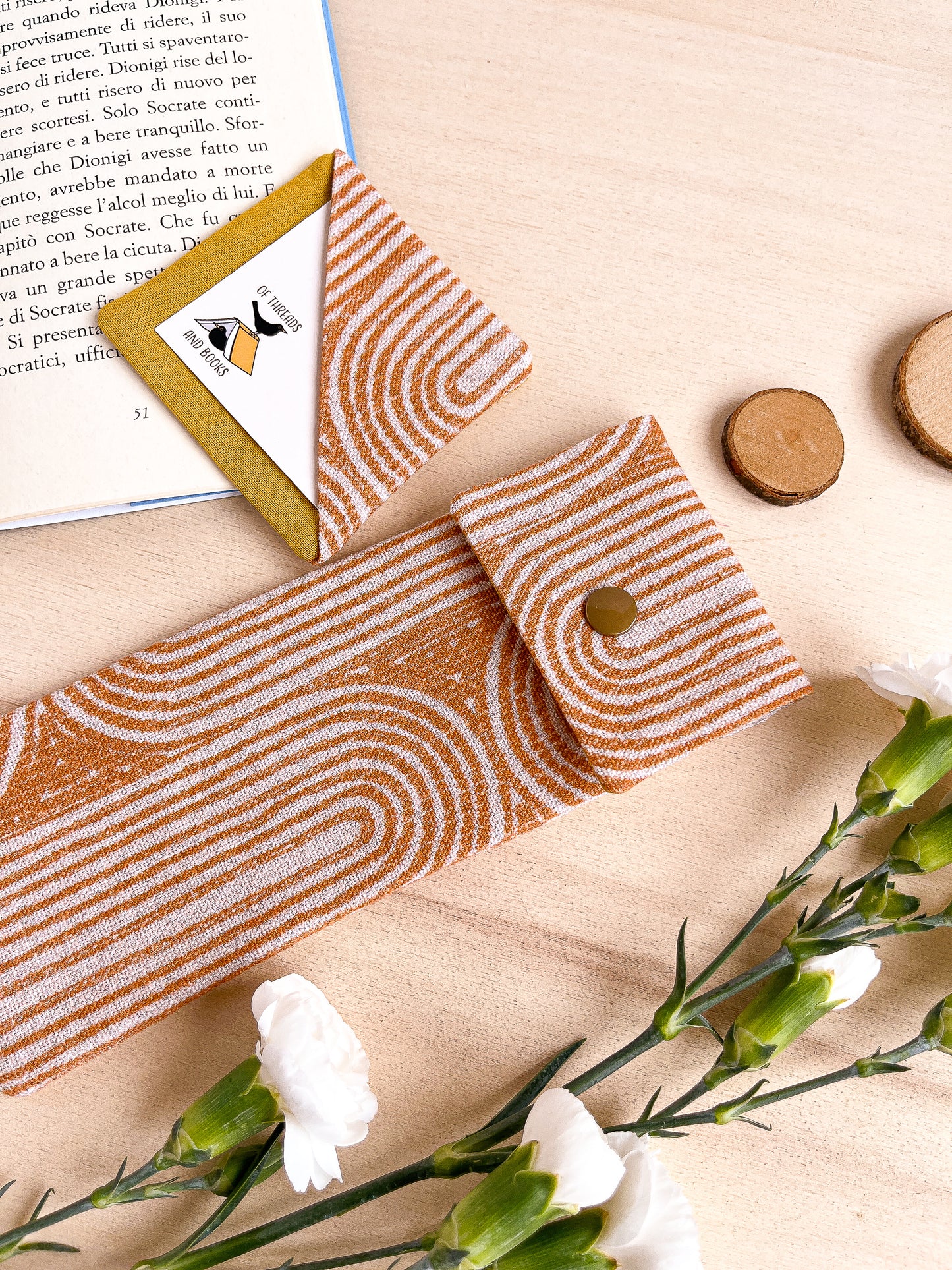 Corner Fabric Bookmark with Orange Geometric Pattern