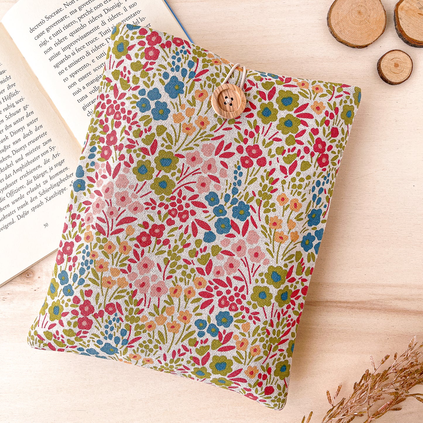 Custodia per libri imbottita in cotone con motivo floreale