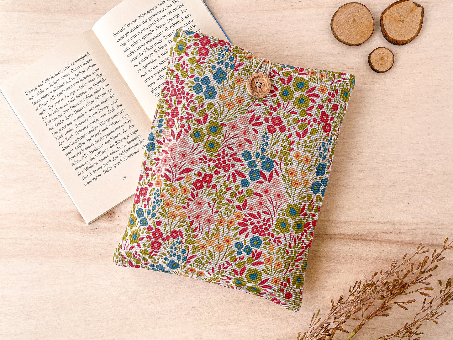 Custodia per libri imbottita in cotone con motivo floreale