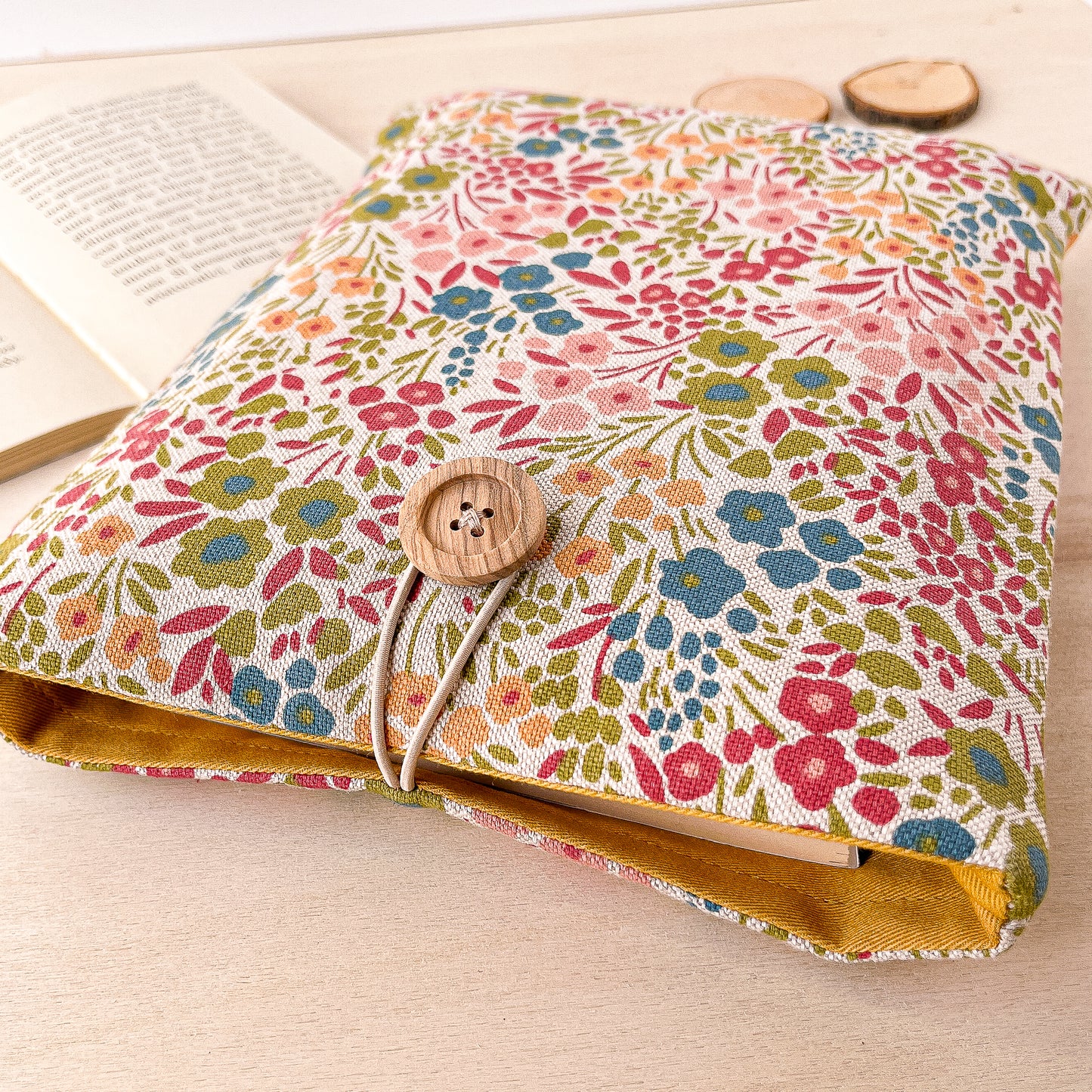 Custodia per libri imbottita in cotone con motivo floreale