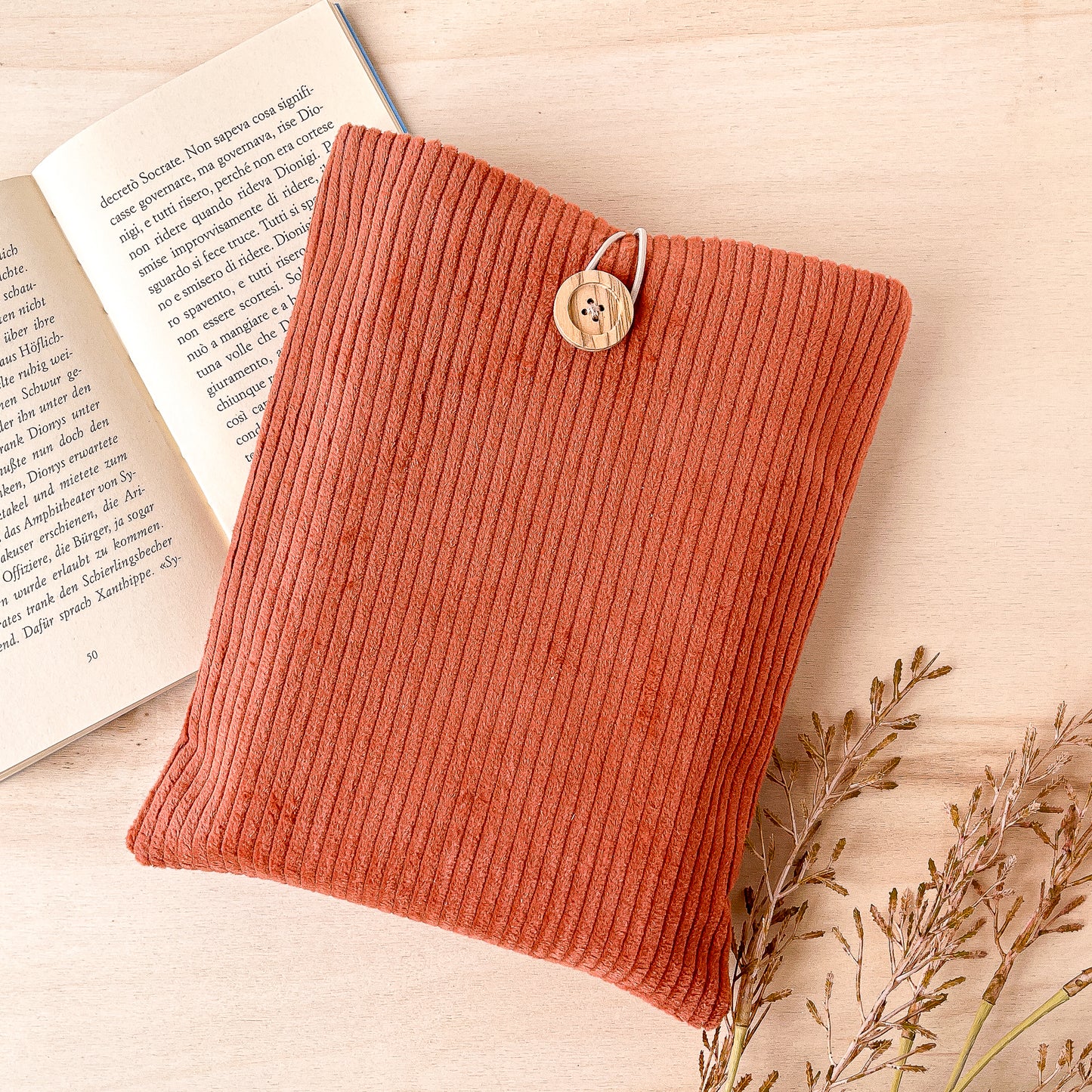 Custodia per libri imbottita in velluto terracotta