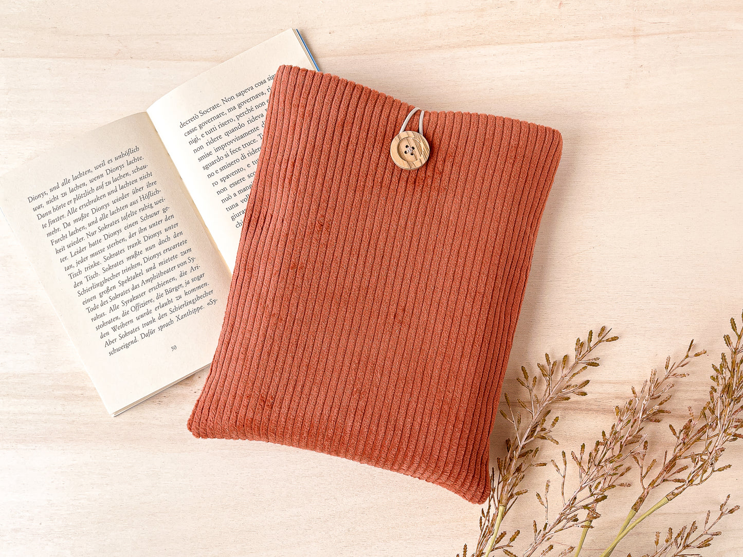 Custodia per libri imbottita in velluto terracotta