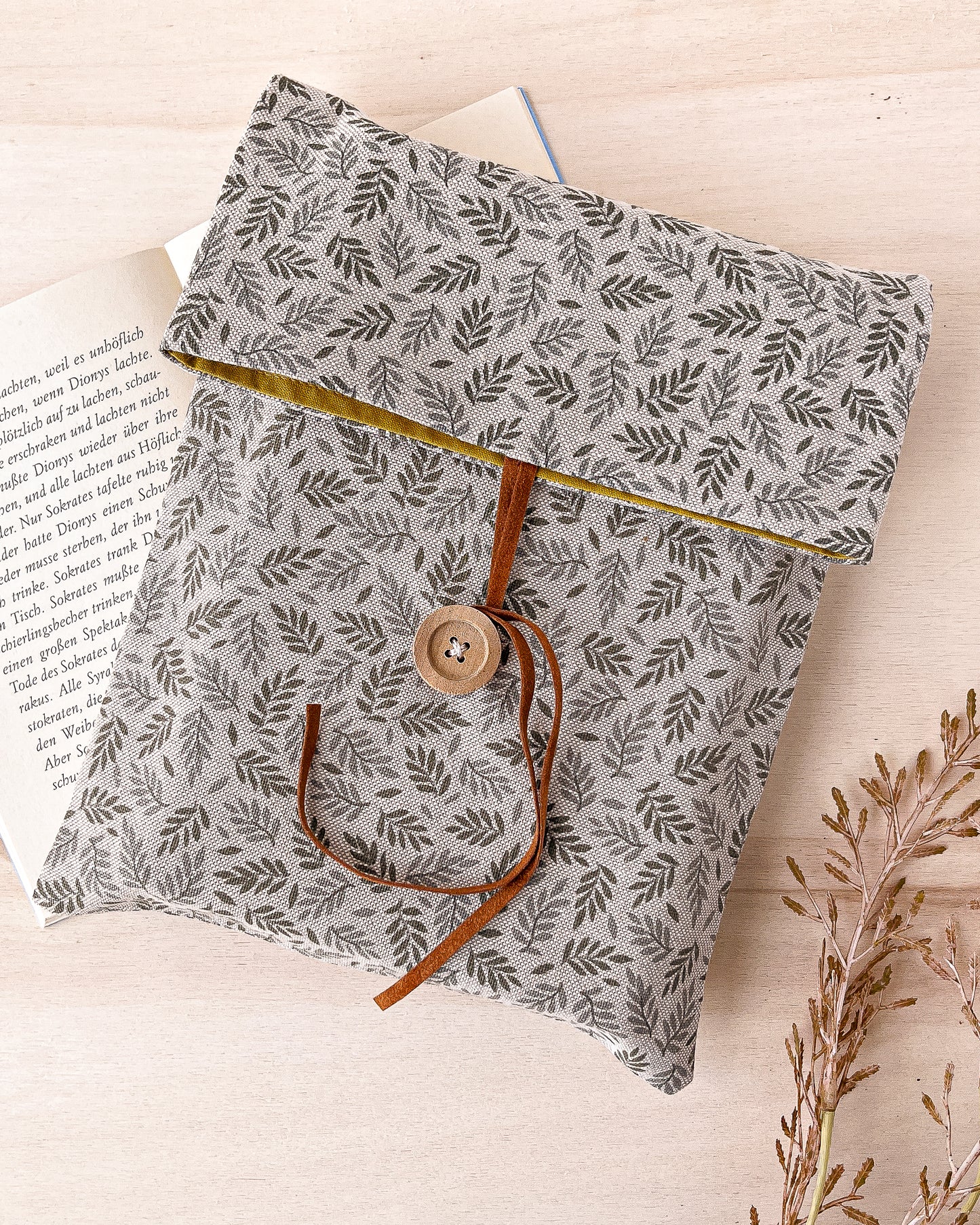 Custodia per libri regolabile in cotone con motivo a foglioline