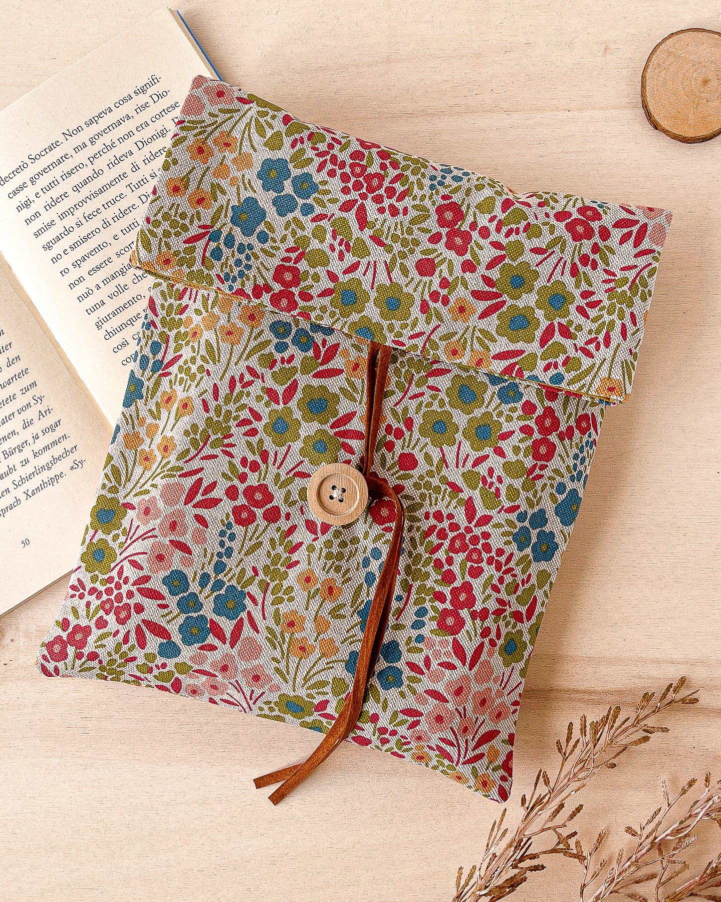 Custodia per libri regolabile in cotone con motivo floreale