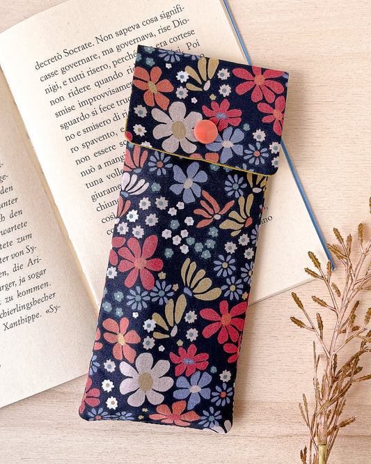 Blue pencil case with flowers
