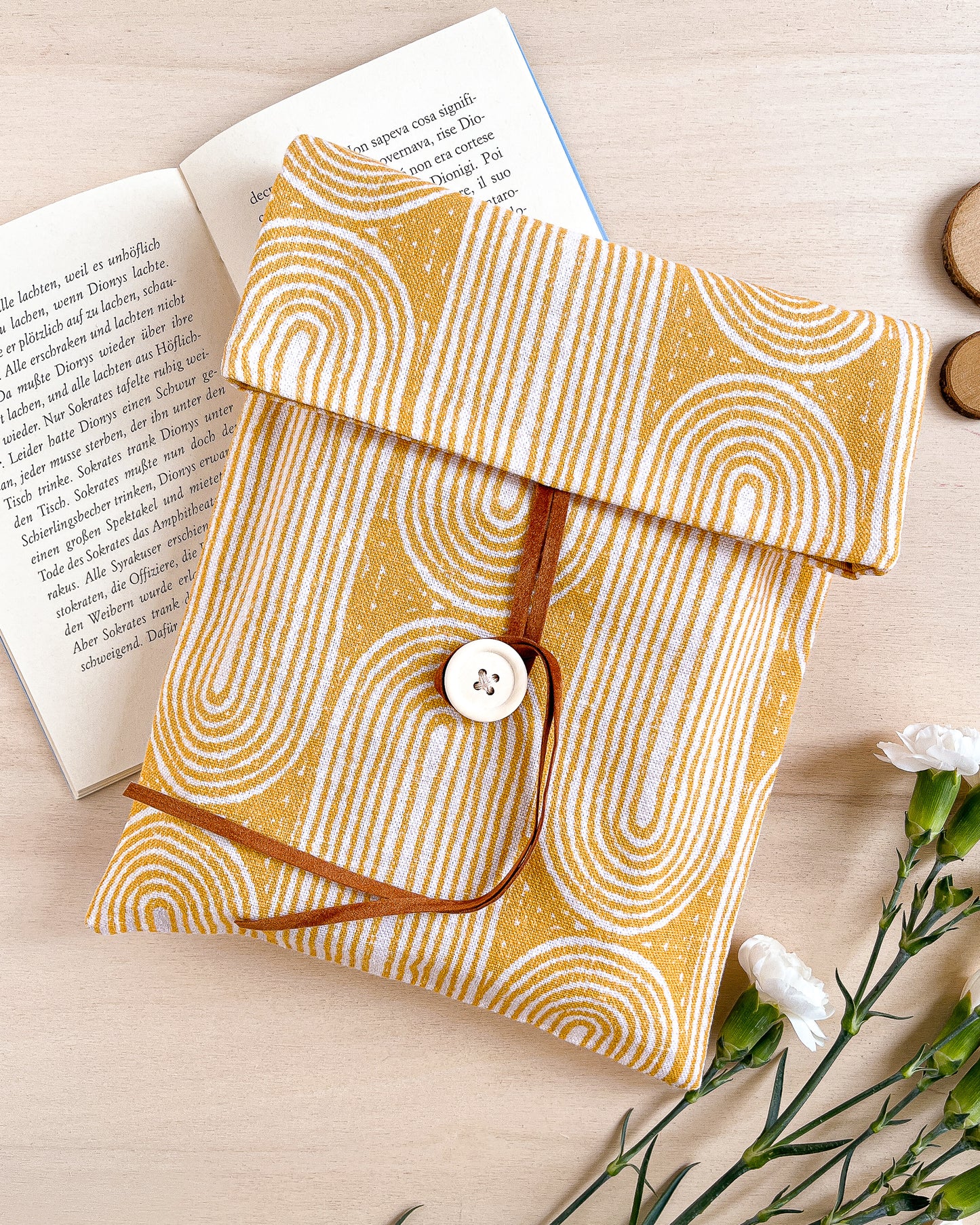 Custodia per libri regolabile in cotone con motivo geometrico giallo