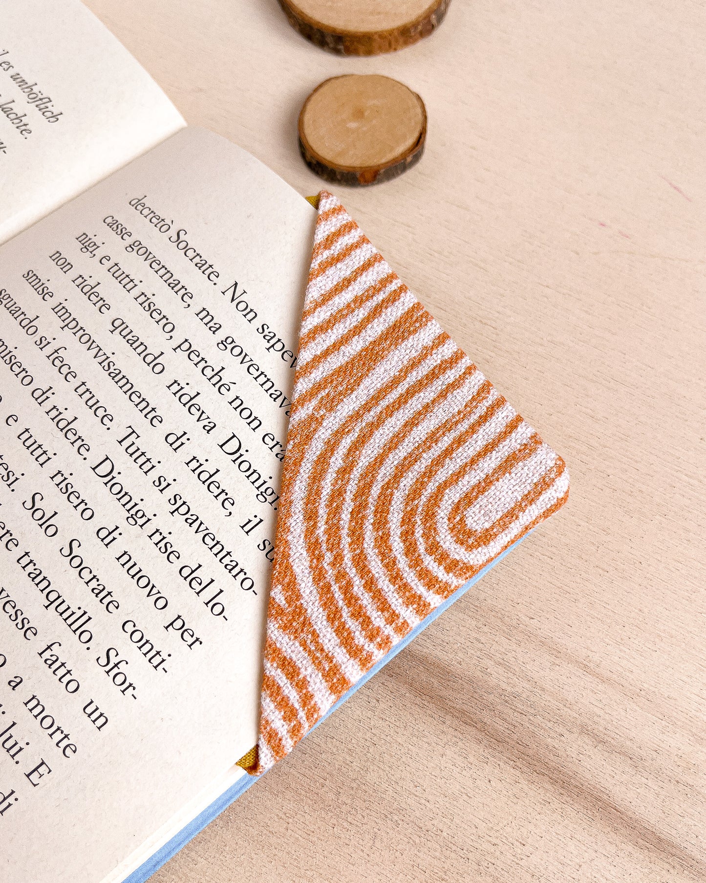Corner Fabric Bookmark with Orange Geometric Pattern