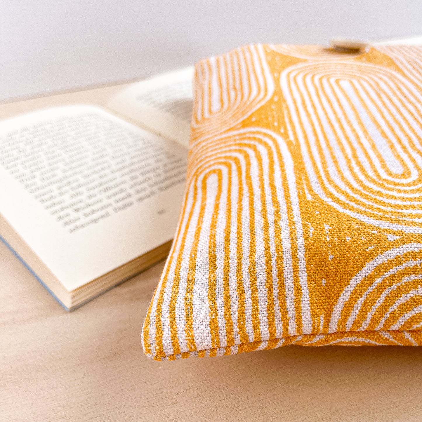 Padded yellow cotton book sleeve