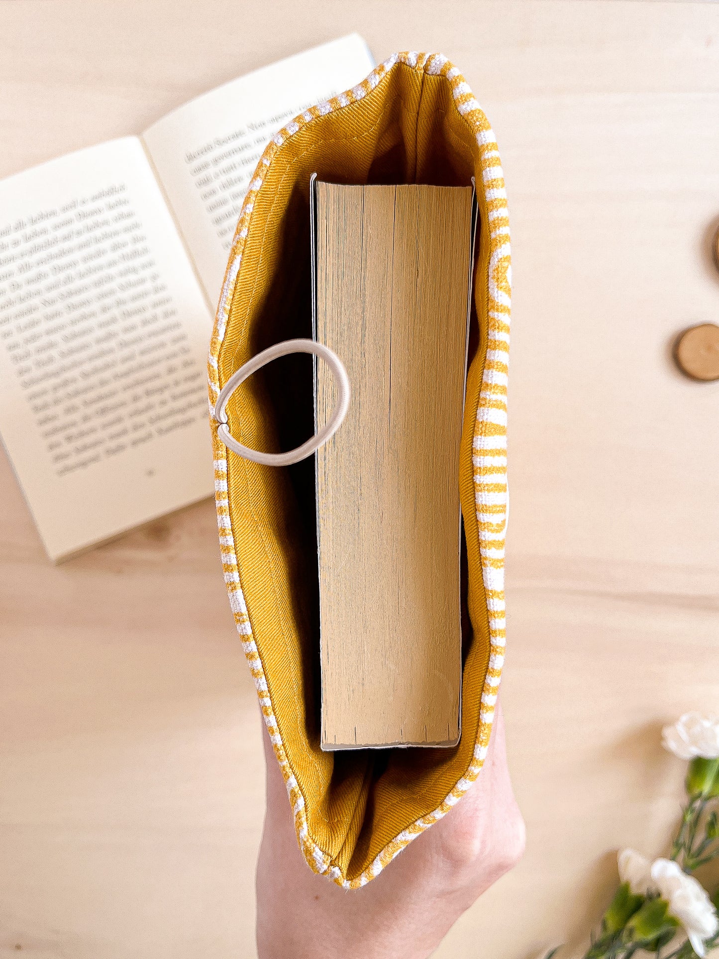Padded yellow cotton book sleeve