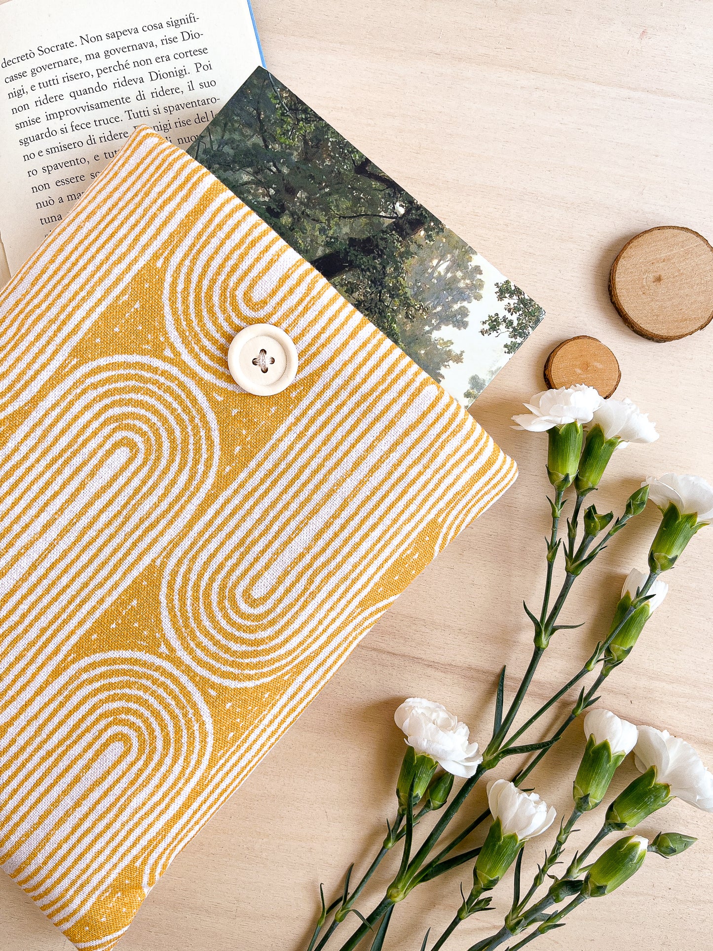 Padded yellow cotton book sleeve