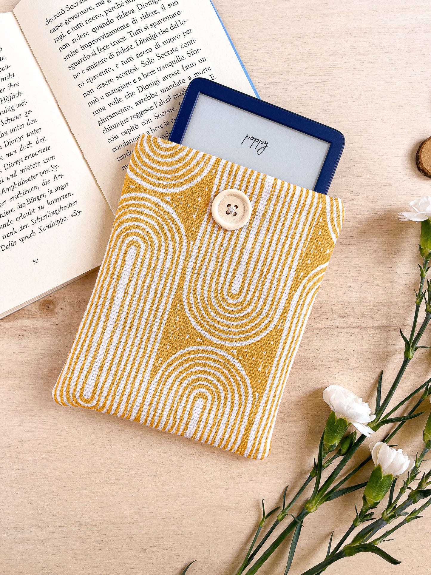 Yellow padded e-reader sleeve