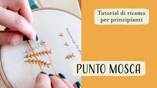 punto mosca (fly stitch) è un tutorial di ricamo moderno per principianti che ti insegna a ricamare progetti e a realizzare vestiti personalizzati usando filati e perline