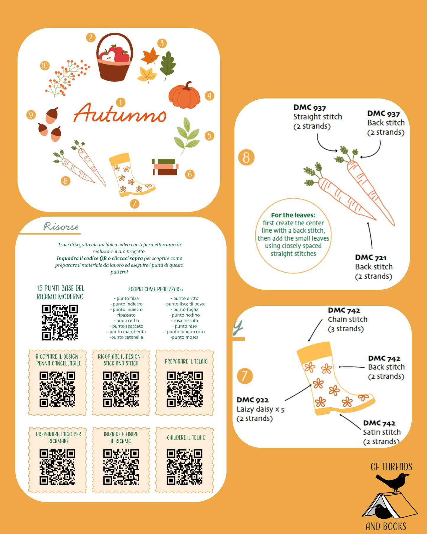 Autunno - pattern di ricamo a mano con istruzioni e video tutorial