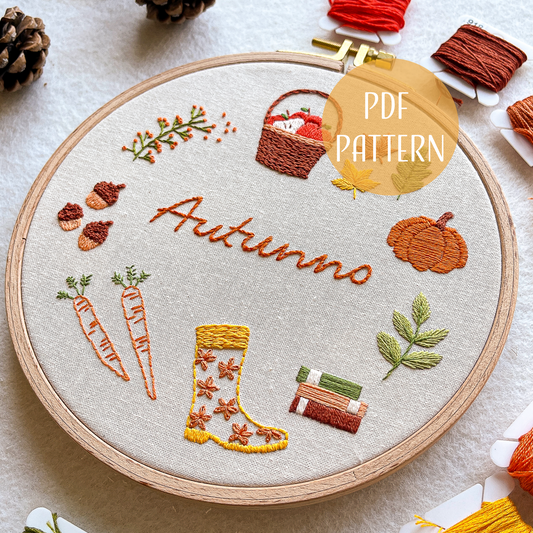 Autunno - pattern di ricamo a mano con istruzioni e video tutorial