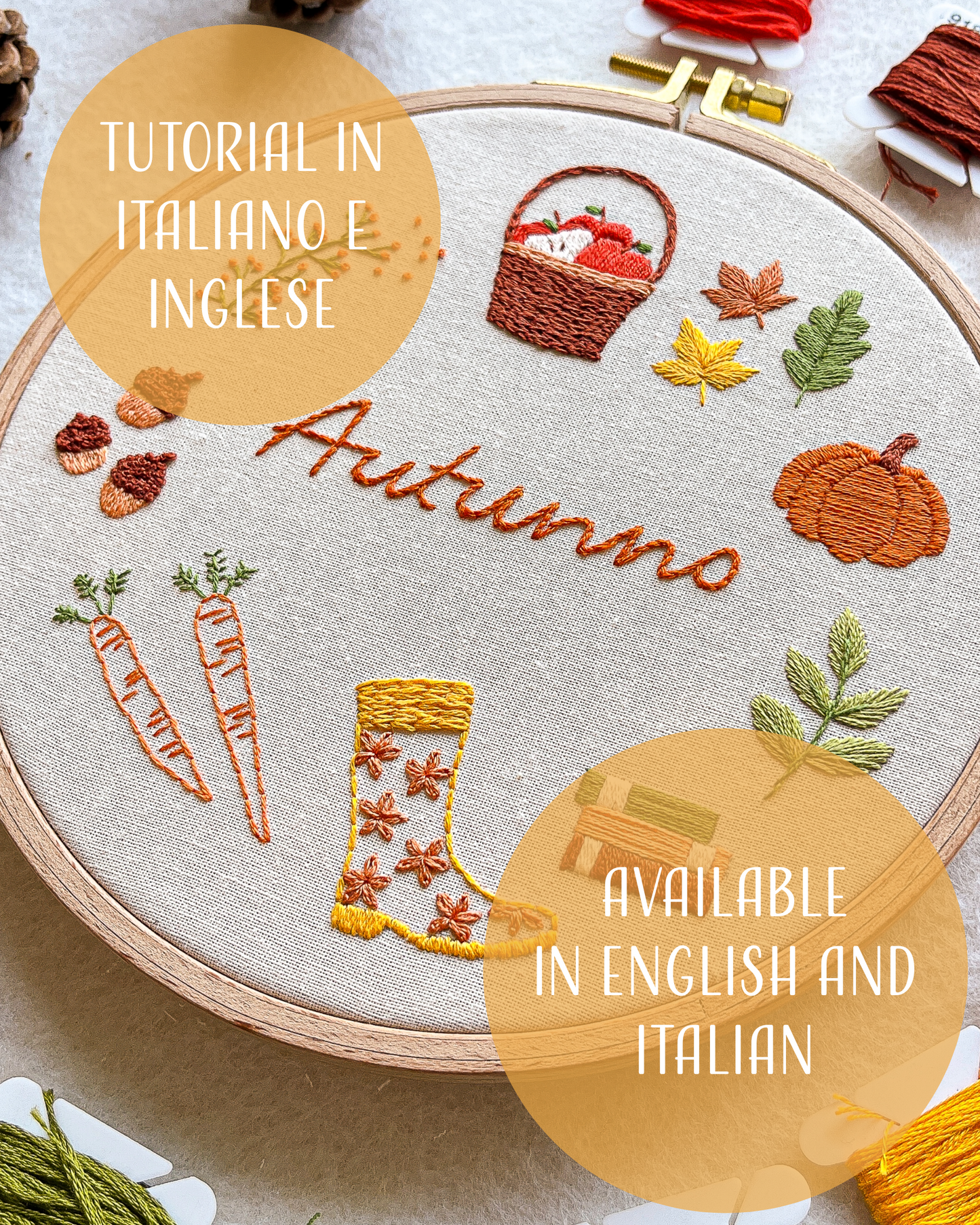 Autunno - pattern di ricamo a mano con istruzioni e video tutorial