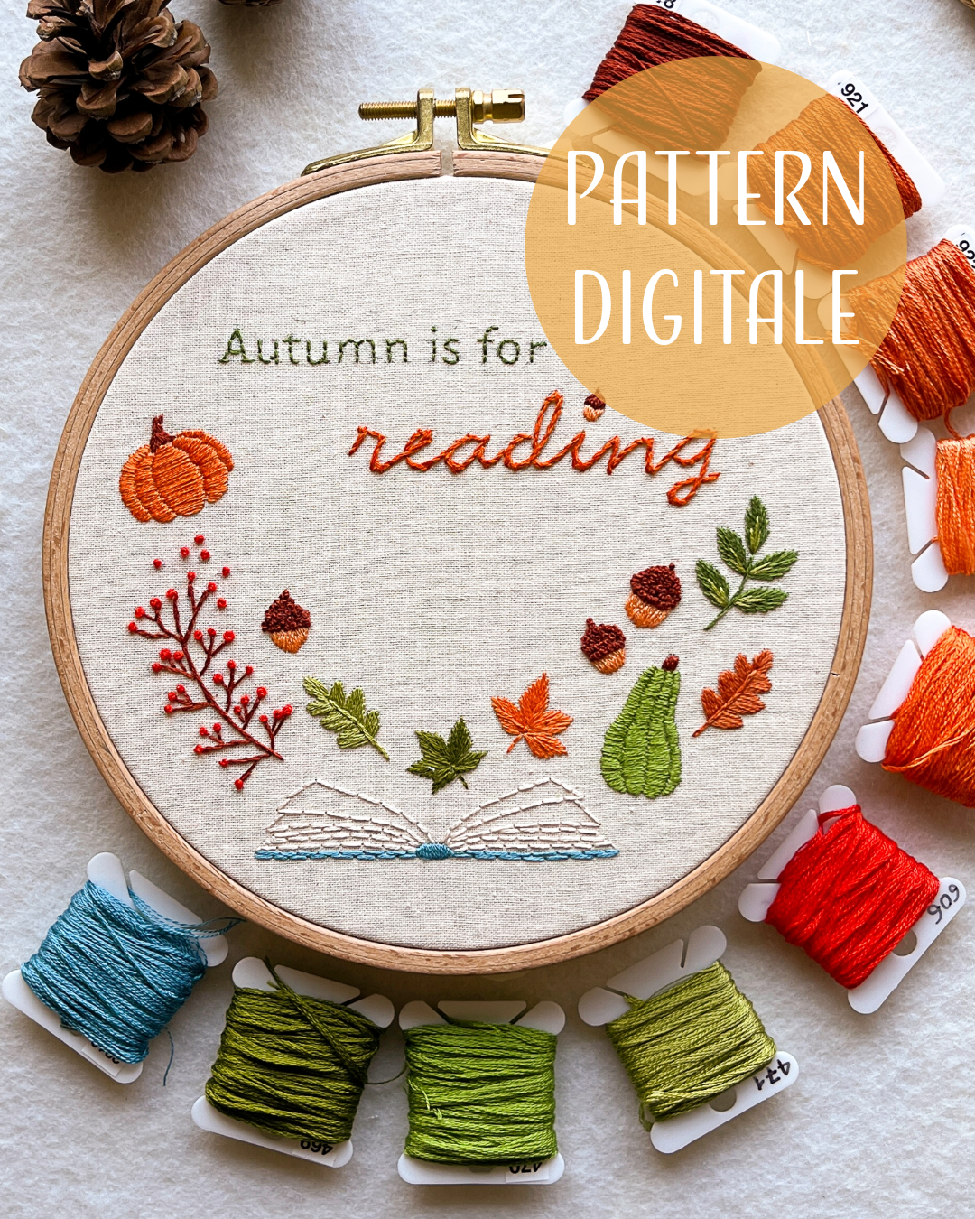 Autumn is for reading - pattern di ricamo a mano con istruzioni e video tutorial