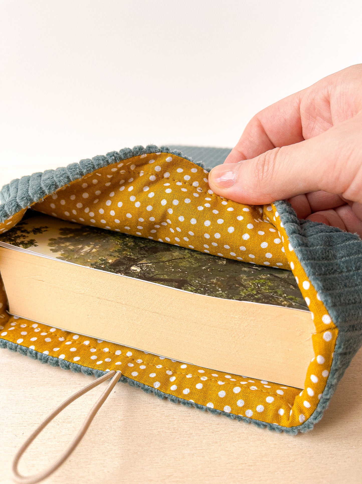 Custodia per libri imbottita in velluto azzurro