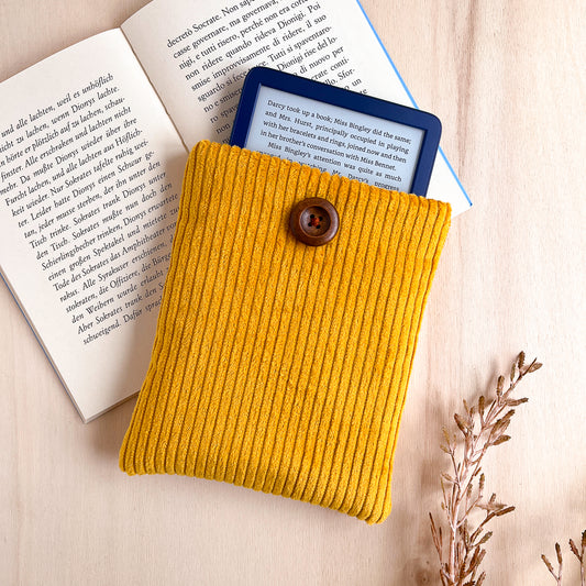 Custodia per e-reader in velluto giallo con fodera autunnale
