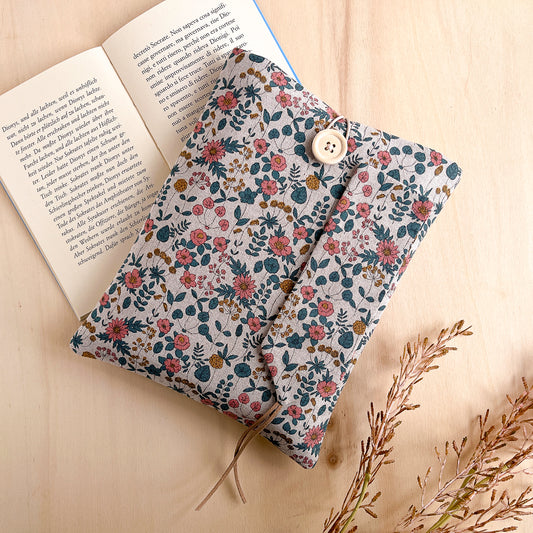 Custodia per libri imbottita in cotone con fiori rosa