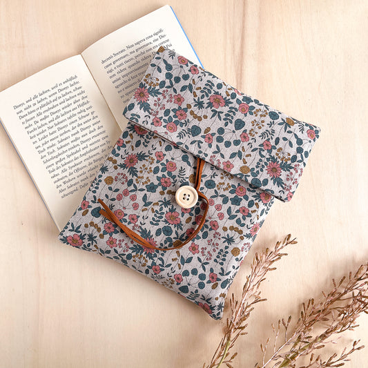 Custodia per libri regolabile in cotone con fiori rosa