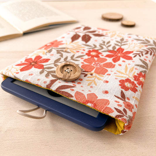 Orange flowers padded e-reader sleeve