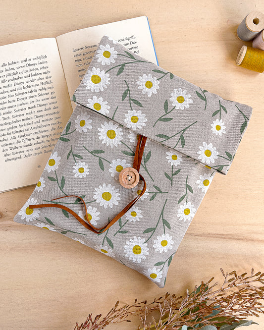 Custodia per libri imbottita in cotone fantasia margherite fatta a mano
