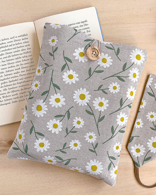 Custodia per libri imbottita in cotone fantasia margherite fatta a mano