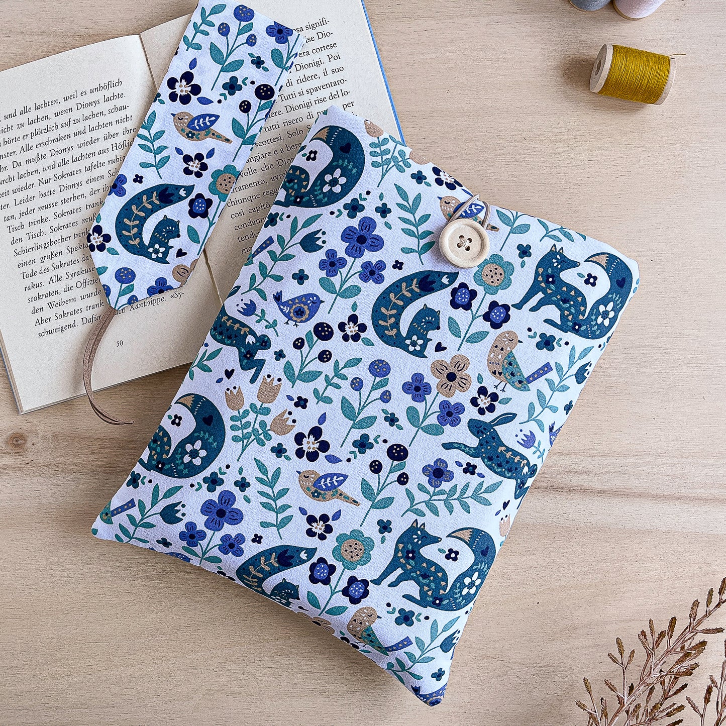 Custodia per libri in cotone con animali del bosco