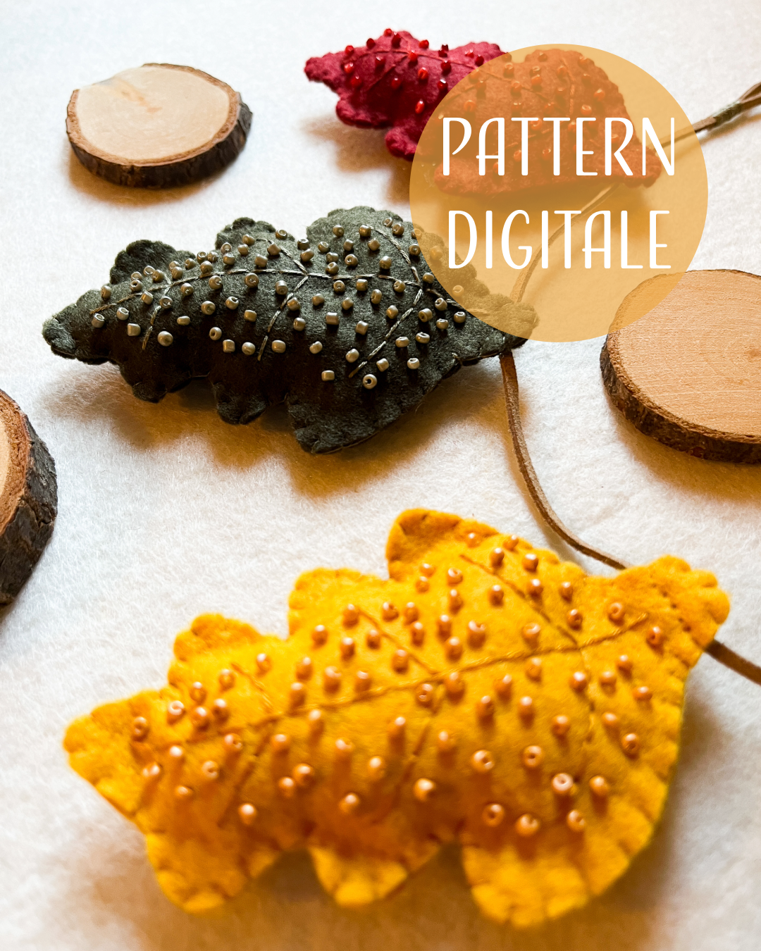 Embroidered felt leaf garland - digital pattern