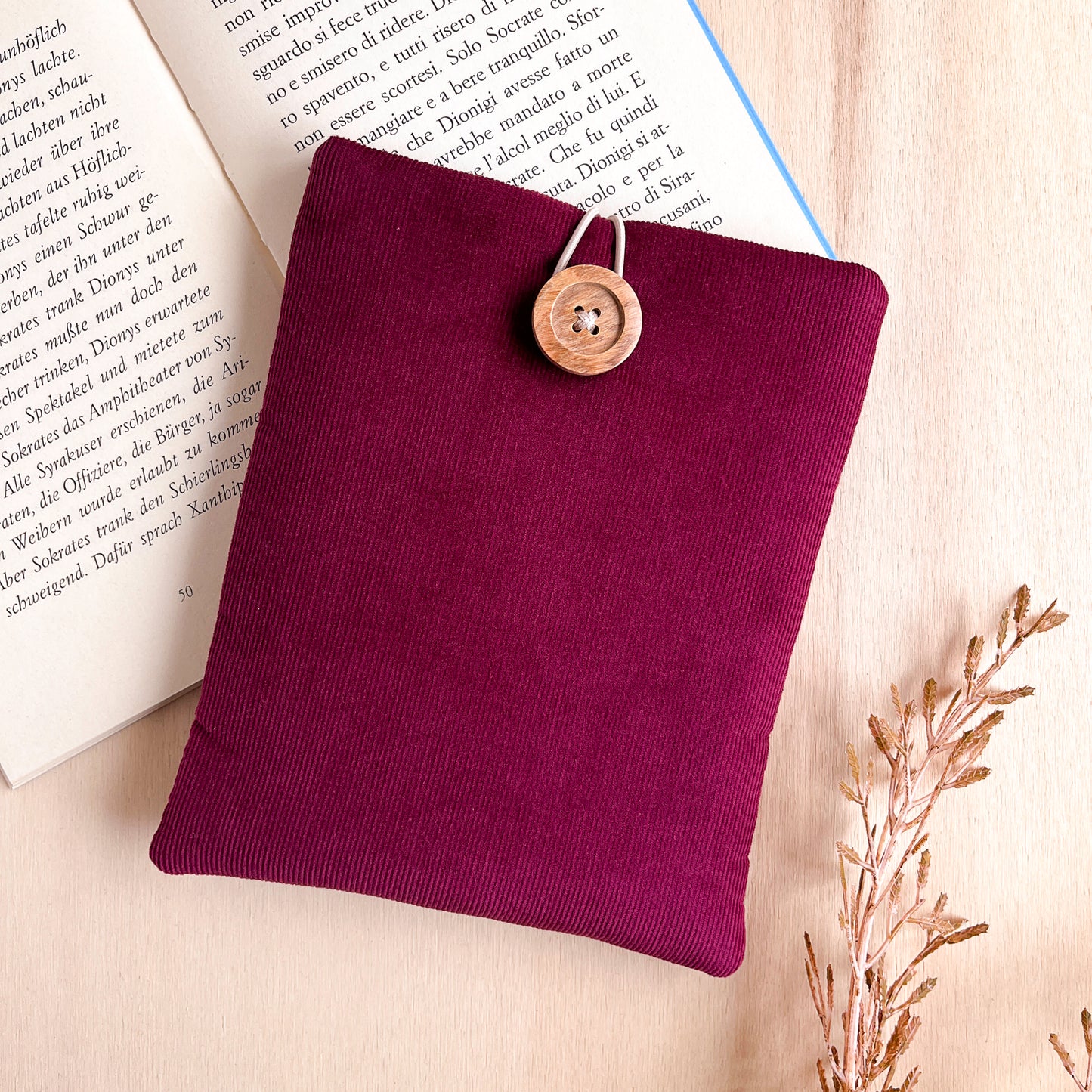 Custodia per e-reader in velluto fucsia con fodera Liberty