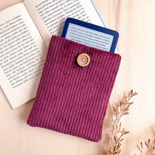 Custodia per e-reader in velluto viola con fodera floreale
