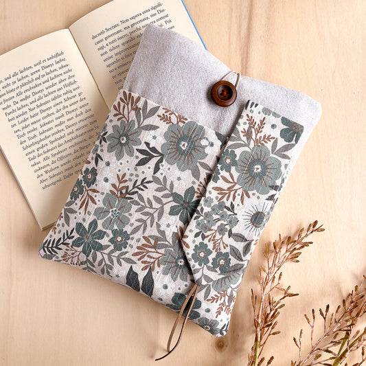 Custodia per libri imbottita con tasca a motivo a fiori azzurri